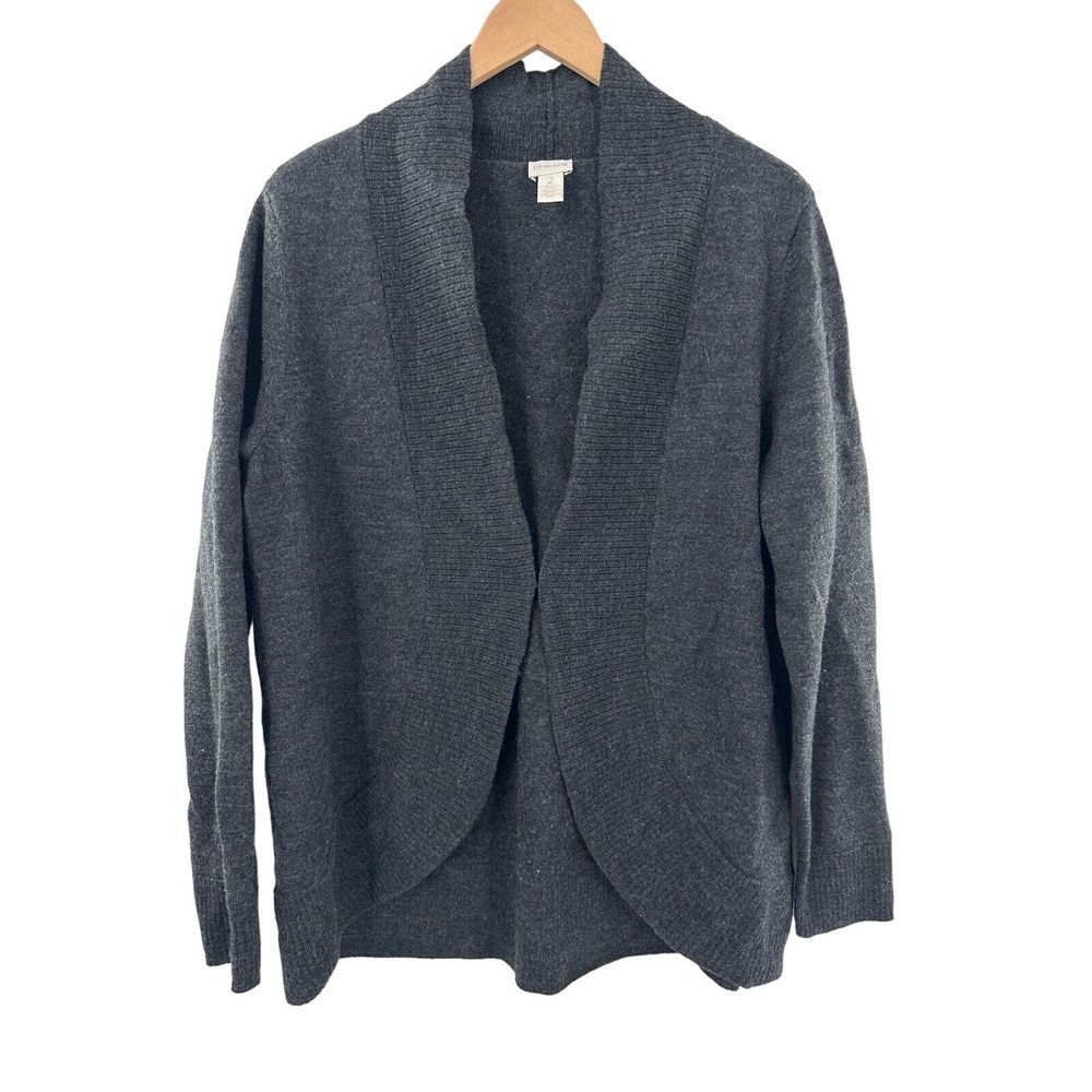Chico's Cardigan Large Wool Gray Charcoal Hook Eye Closure Size 2 - Picture 1 of 9